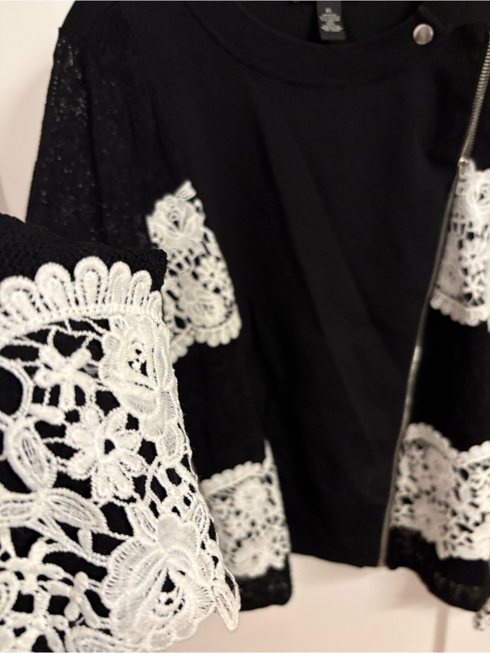 INC International Concepts Black Jacket with White Crochet Trim